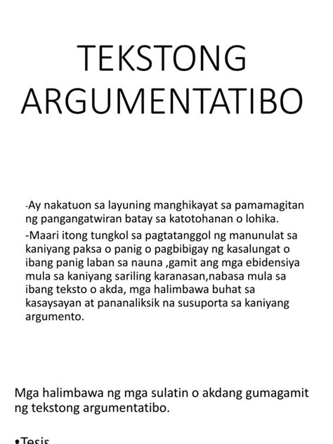 halimbawa ng tekstong argumentatibo pdf